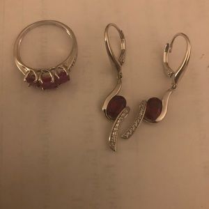Ruby And Diamond Ring and Earrings - pre owed